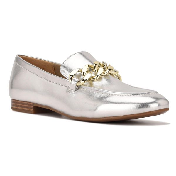 Nine West Chain Slip-On Silver Loafers | Ireland 45P11-8S04